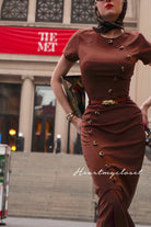Gemma dress with leopard velvet and belt - retro vintage pencil - heartmycloset