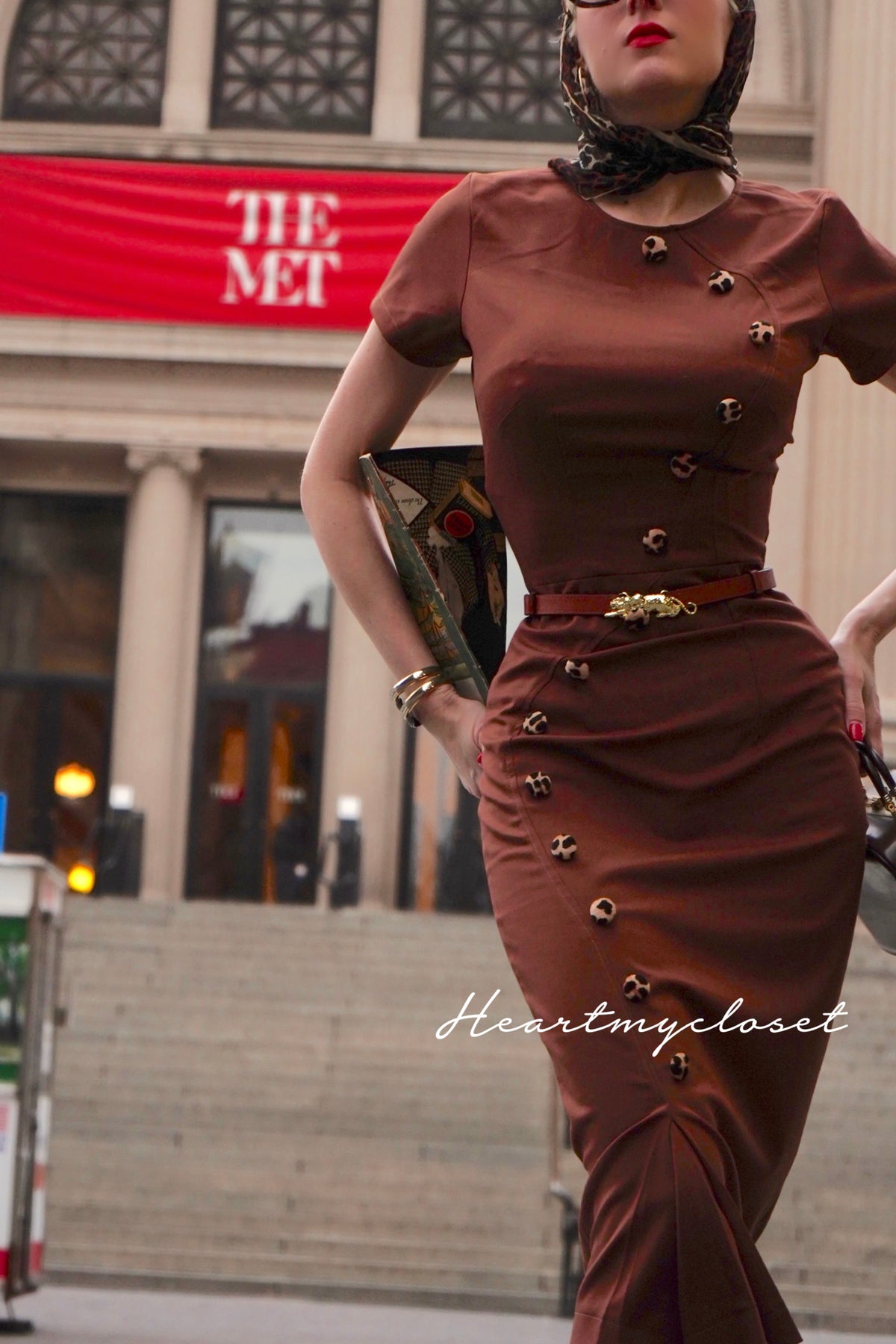 Gemma dress with leopard velvet and belt - retro vintage pencil - heartmycloset