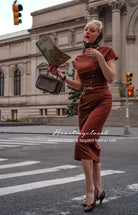 Gemma dress with leopard velvet and belt - retro vintage pencil - heartmycloset