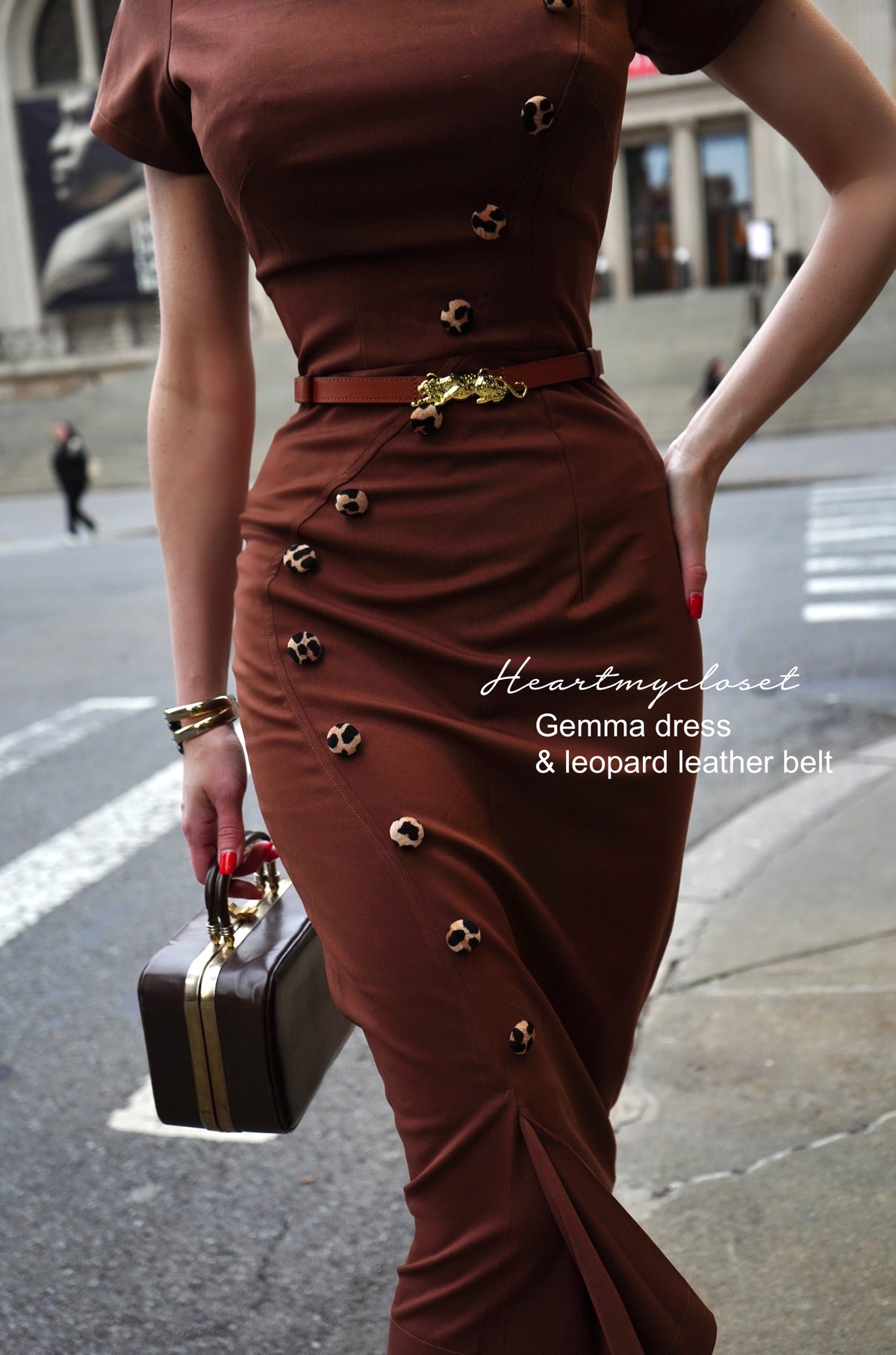 Gemma dress with leopard velvet and belt - retro vintage pencil - heartmycloset