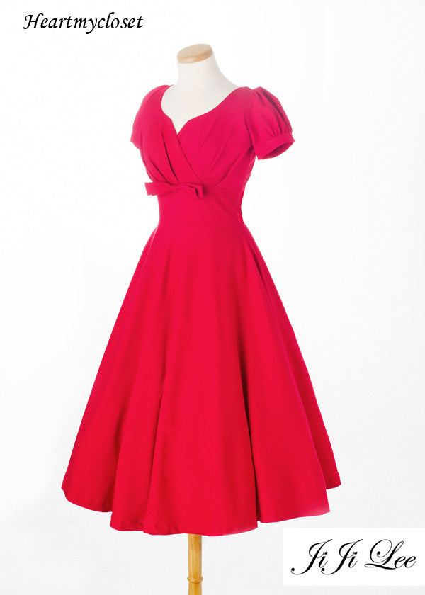 Reese - Swing retro dress with bow and pleats - heartmycloset
