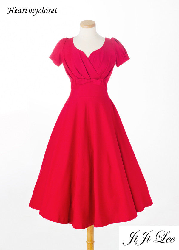 Reese - Swing retro dress with bow and pleats - heartmycloset