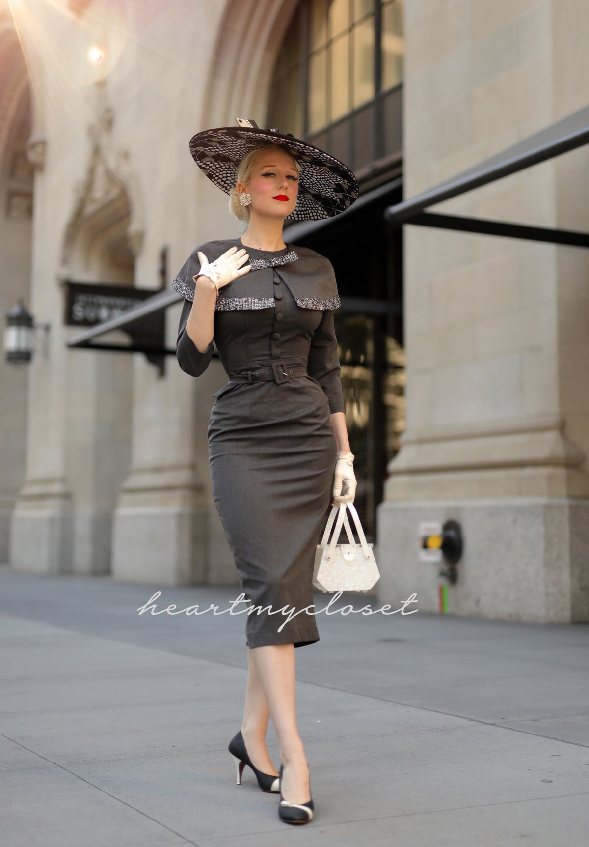 Derby - 1950s pencil dress with matching cape - heartmycloset