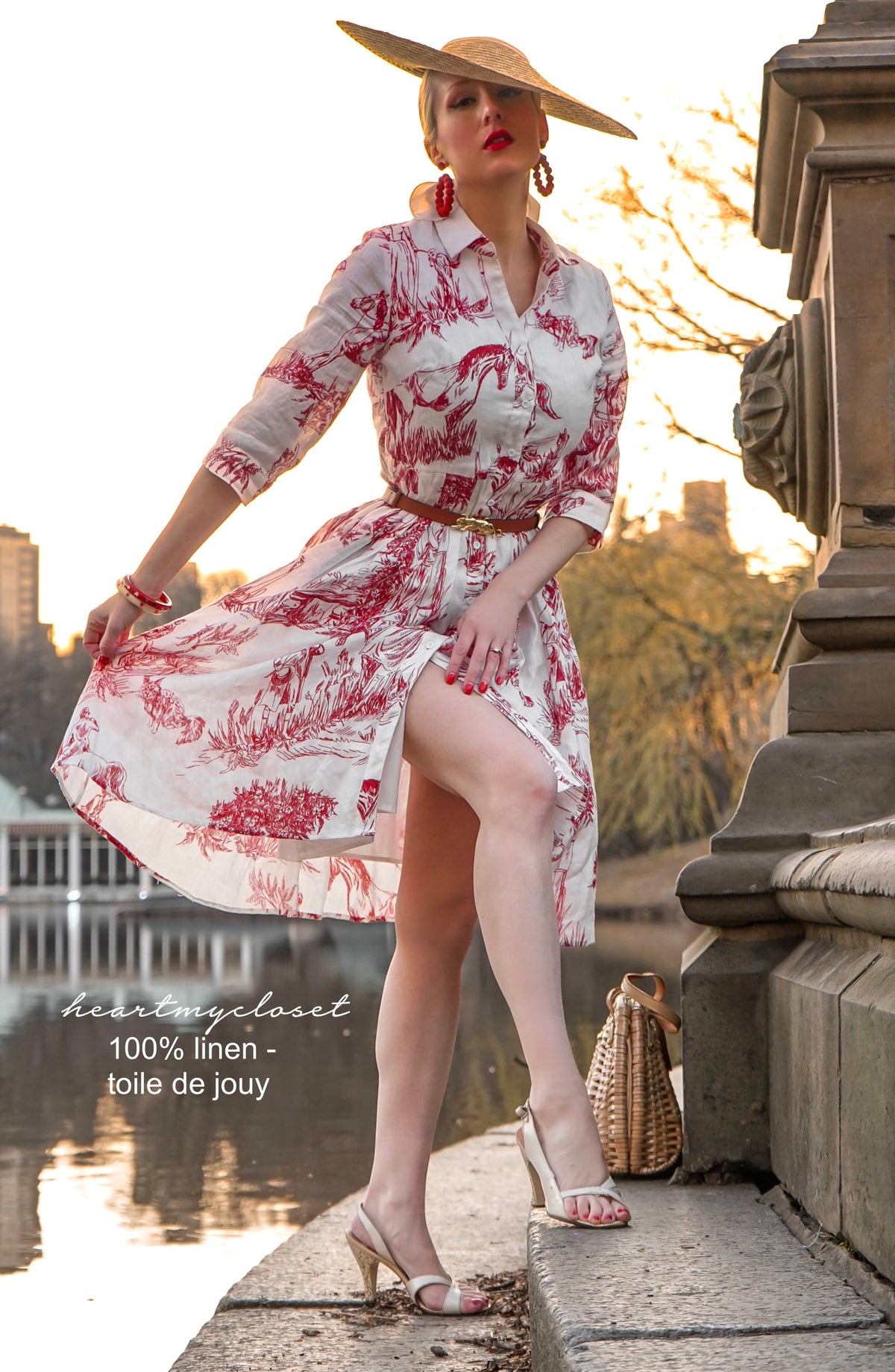 100% LINEN Toile De Jouy shirt dress - heartmycloset