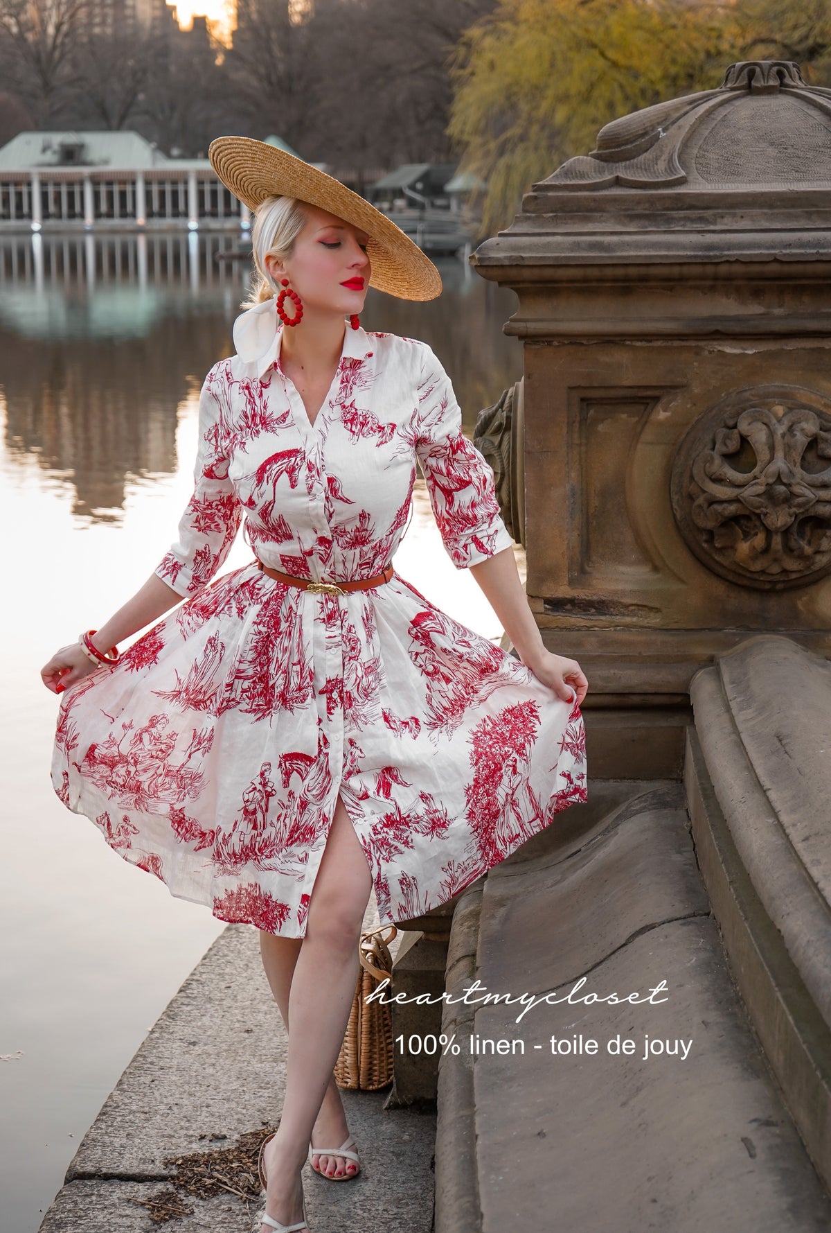 100% LINEN Toile De Jouy shirt dress - heartmycloset
