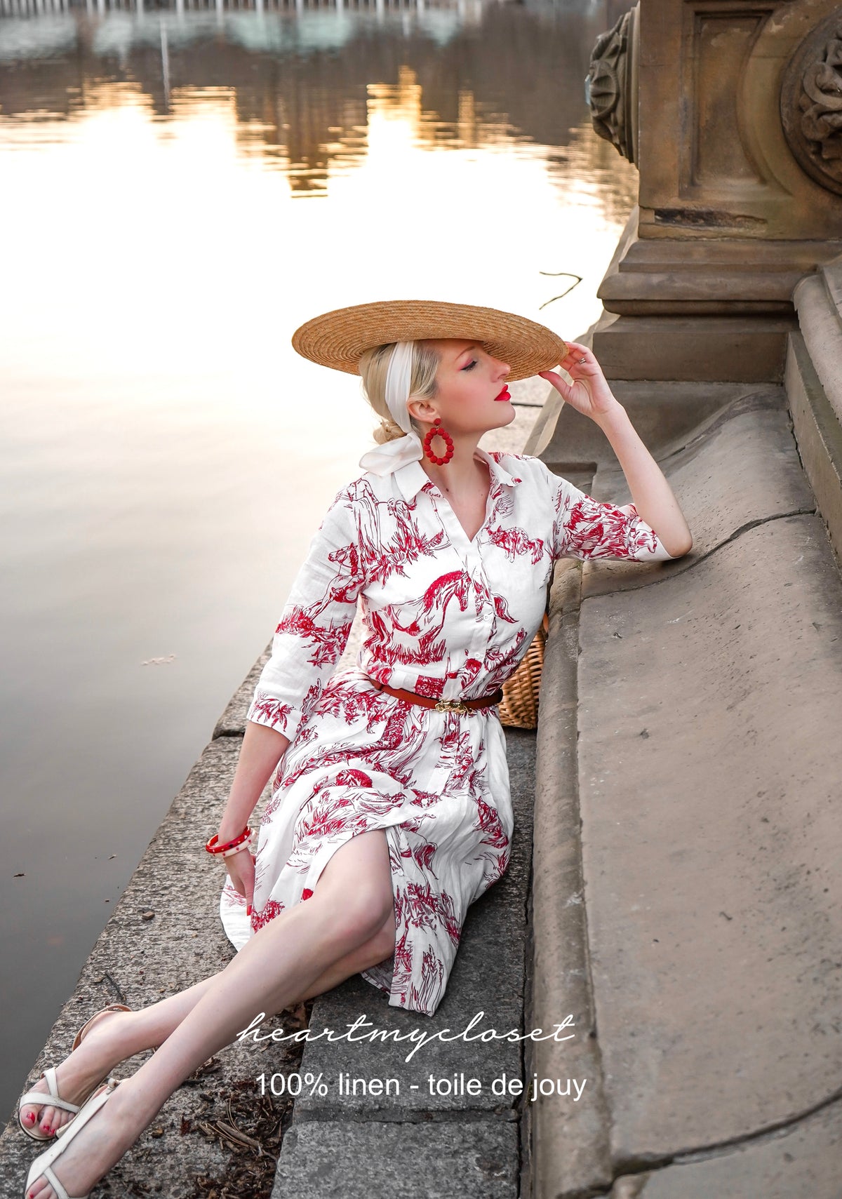 100% LINEN Toile De Jouy shirt dress - heartmycloset