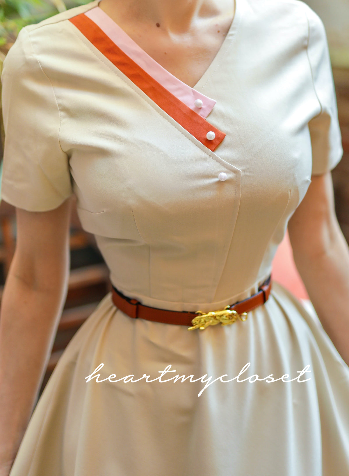 cream Lily 1950s vintage - retro style dress colorblock - heartmycloset