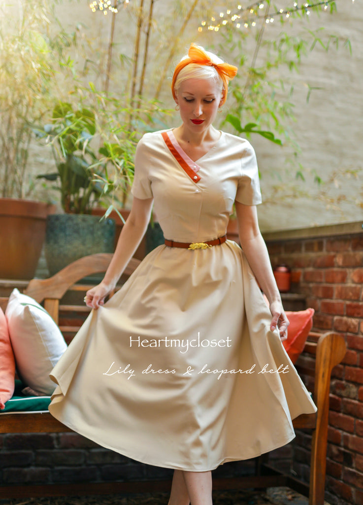 cream Lily 1950s vintage - retro style dress colorblock