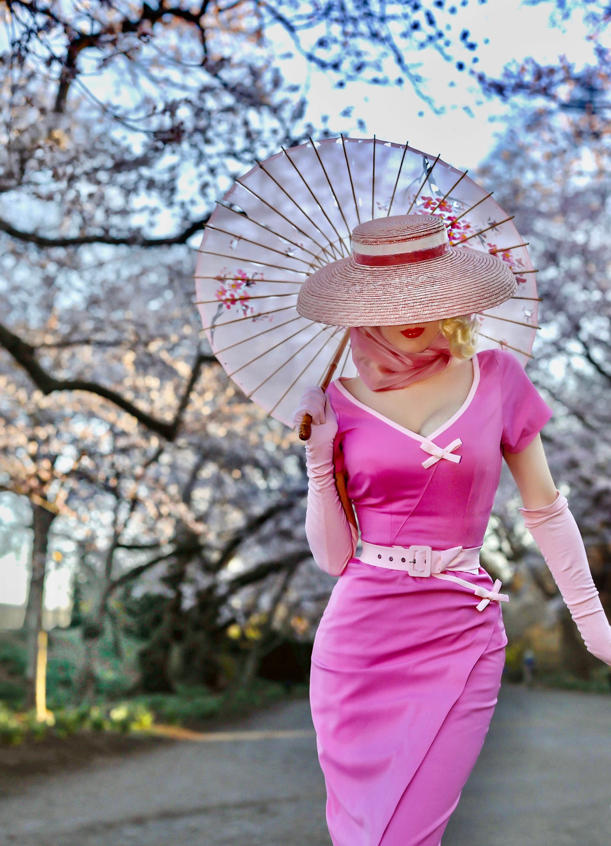 Ashley pink - retro vintage bow dress pencil - heartmycloset