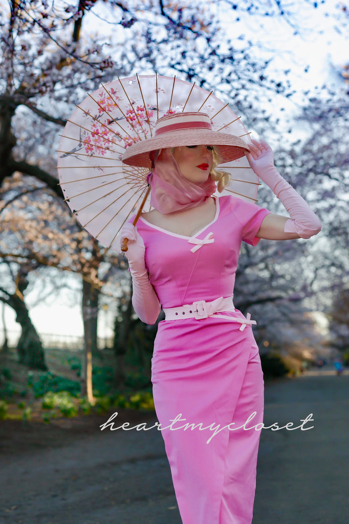 Ashley pink - retro vintage bow dress pencil