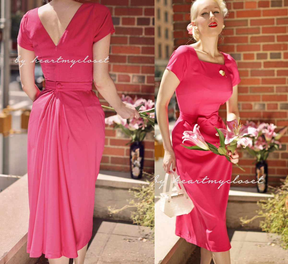 ANNA- 1950s vintage dress with pleat at back - heartmycloset