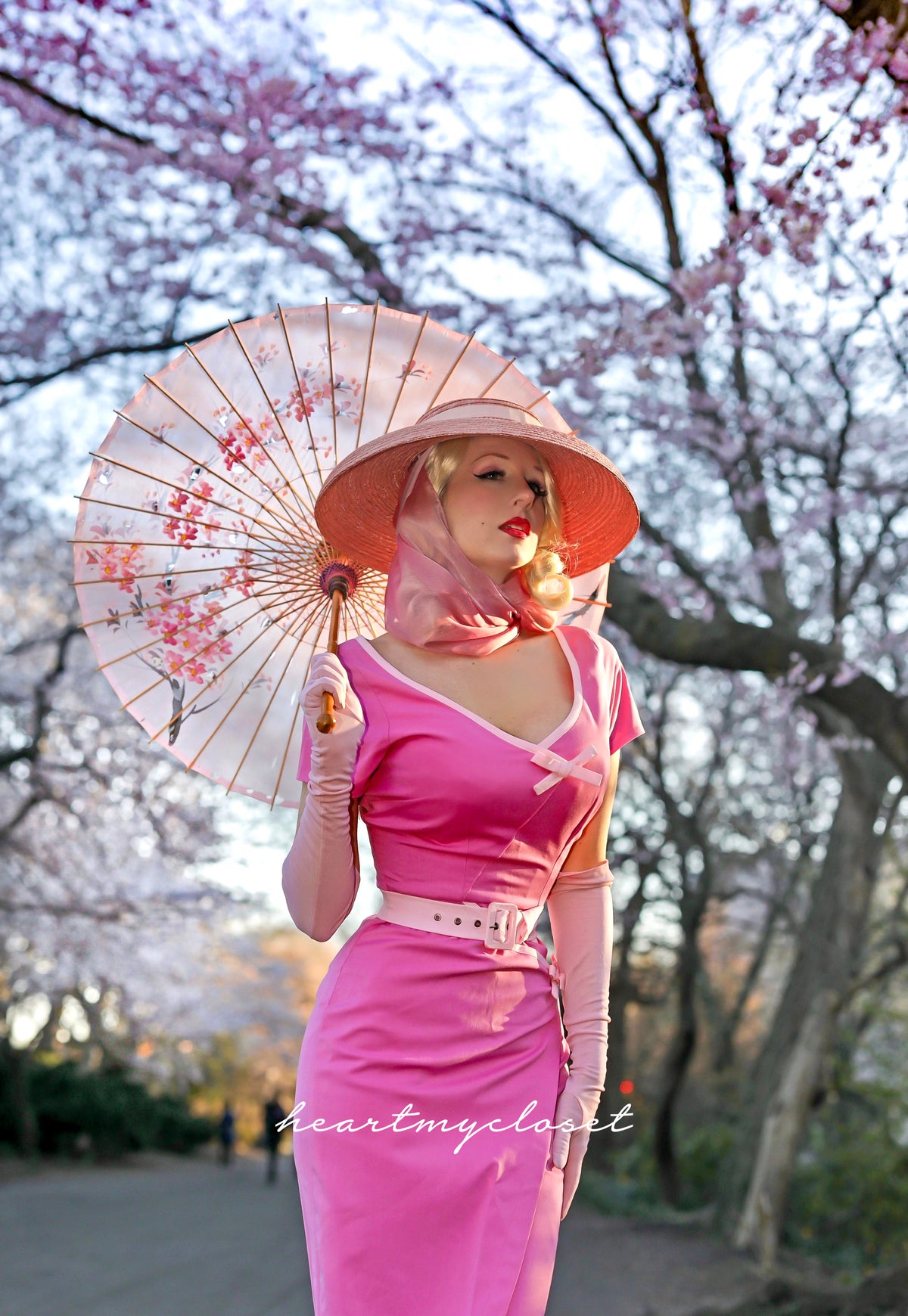 Ashley pink - retro vintage bow dress pencil - heartmycloset