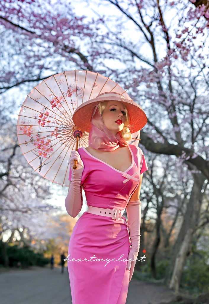 Ashley pink - retro vintage bow dress pencil