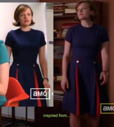 Heather - Mad Men dress swing with contrast pleats - heartmycloset