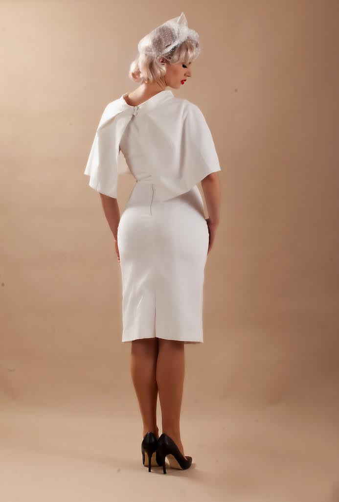 Cape + dress - 50s 60s white pencil dress with matching cape - heartmycloset