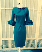 Mila - wiggle pencil dress with pleated puff sleeves - heartmycloset