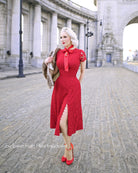 Abigail-2 - red lace dress with pearl buttons - heartmycloset
