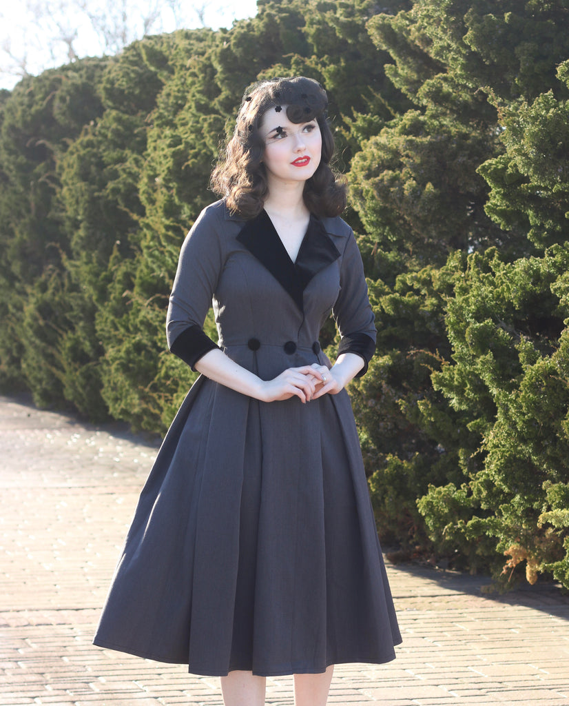 Velvet Swing Pleat 50s-Inspired Dress with V-Neck | HeartMyCloset ...