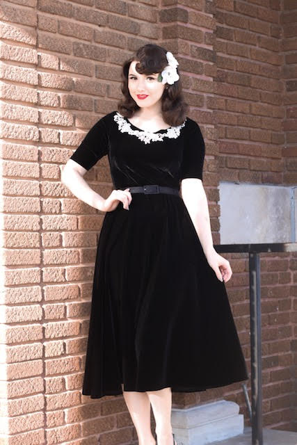 Velvet lux - swing dress with lace trim - heartmycloset